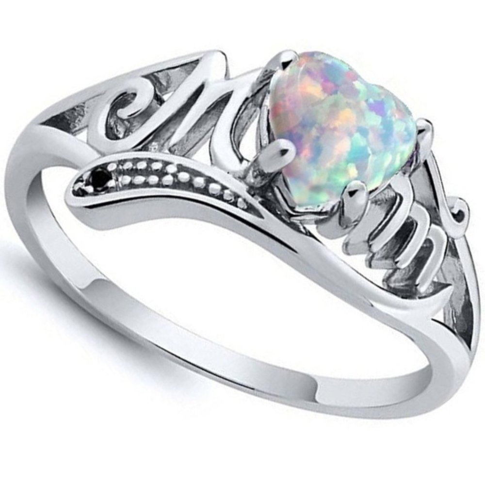 Mom Opal Heart Center Stone Ring